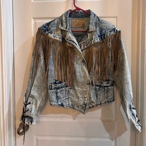 Vintage Acid wash Jean jacket with fringe